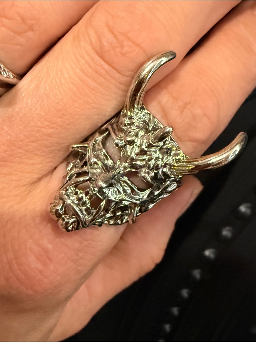 Silver Japanese Mask Ring - Men's or Women’s Statement Ring Accessory Adjustable